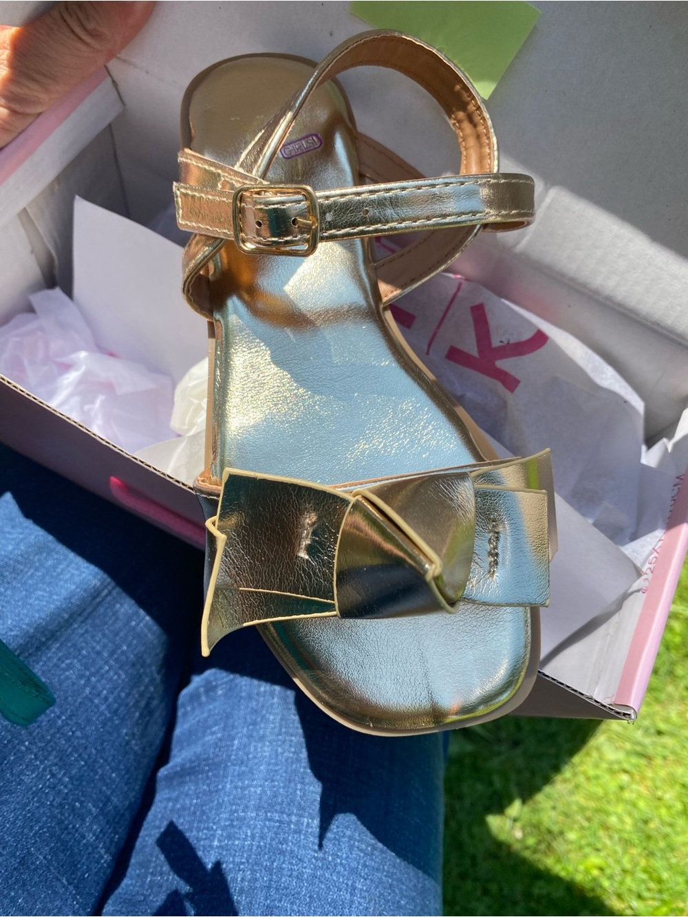 Yoki Girls Metallic Gold Bow Ankle Strap Sandals